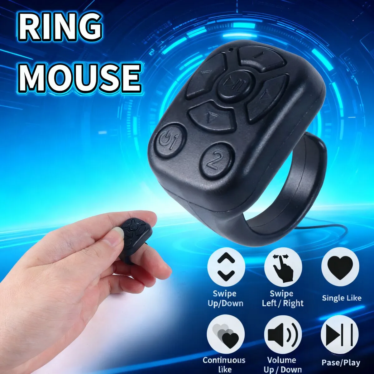 Mini Portable Bluetooth Wireless Ring Mouse Selfie Novel Page Turning TikTok Youtube Media Browsing For PC Laptop Tablet Phone