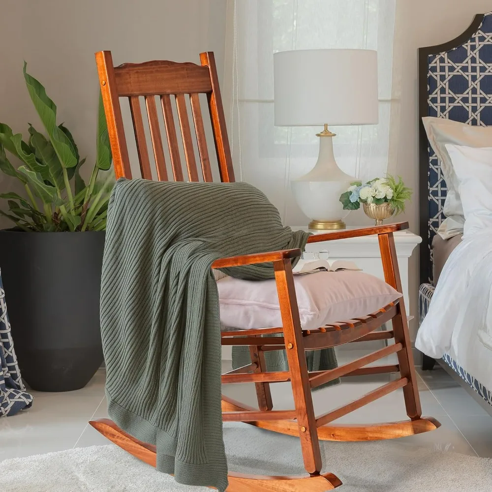 Outdoor Rocking Chair, Solid Wood High Back Rocker,All Weather Lounge Chair for Porch Patio Fire Pit Garden Backyard Deck Indoor