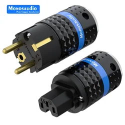 Monosaudio E102G/F102G Pure Copper 24k Gold Plated European Power Connector IEC Plug Connector Power Plug