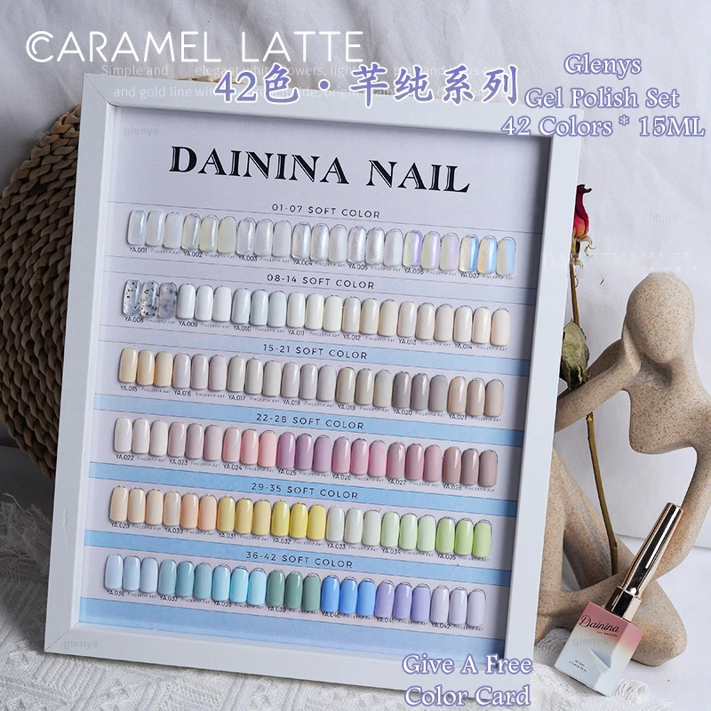 

Glenys New Macaron Cream Series Gel Polishing Nail Polish 42PCS Cream White Mixed Gel Varnish Soaking UV LED 15ML Gel Wholesale