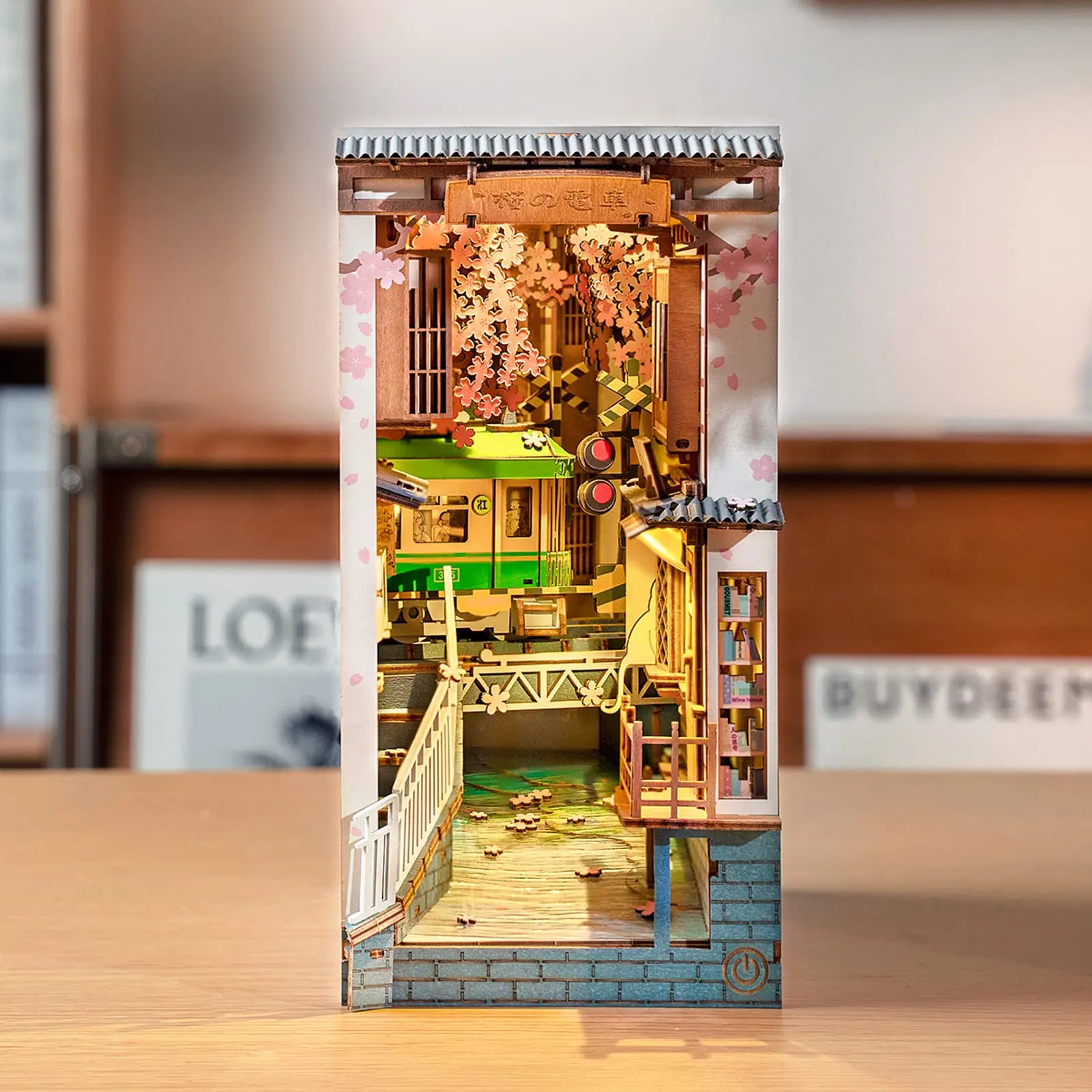 Rolife DIY 3D Wooden Book Nook Puzzle Kit with LED Bookend Diorama Miniature Bookshelf Set Ideal Gift for Adults And Teens