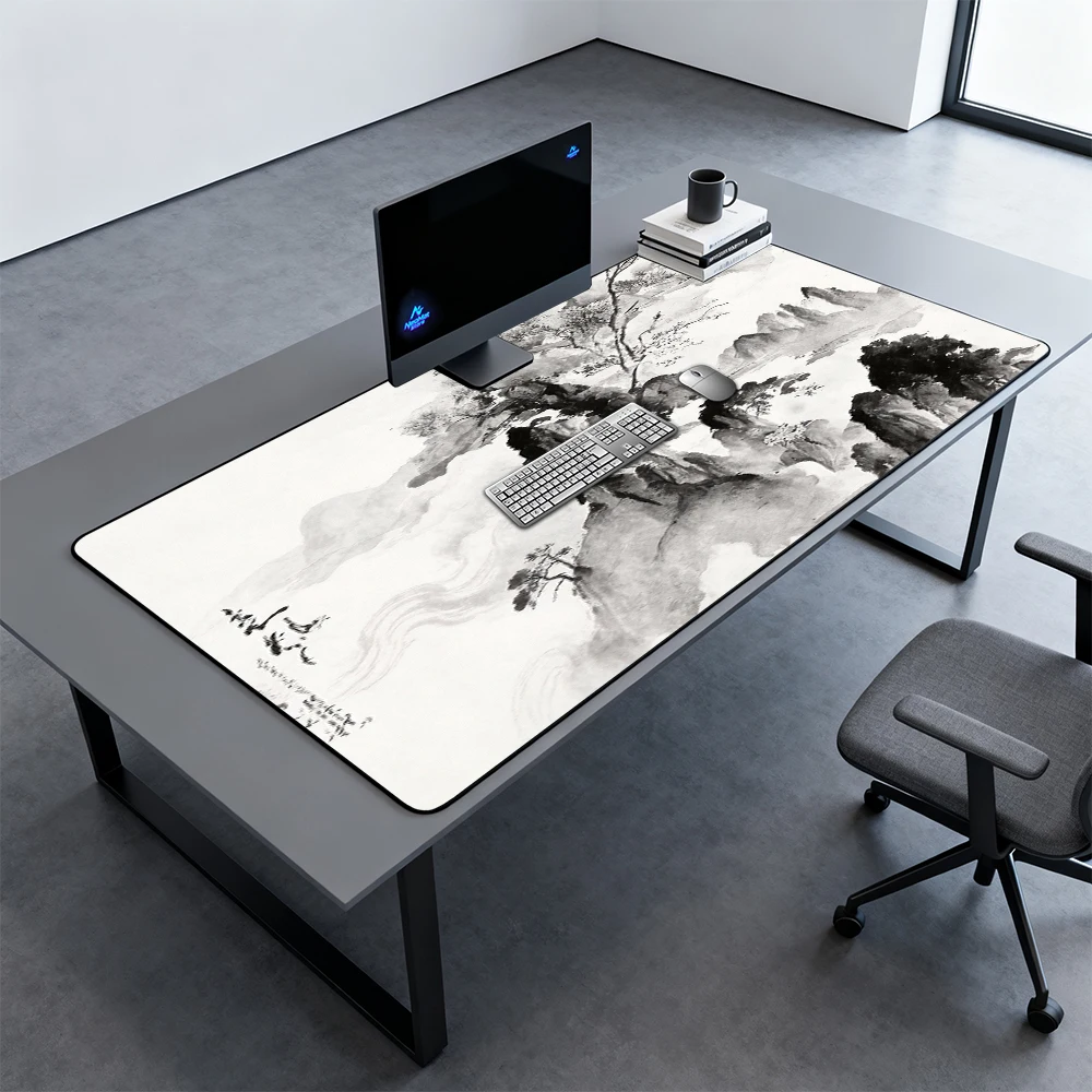 Chinese Mouse Pad Black and White Mousepad Aesthetic Computer Pad Pc Decor Large Desk Mat Desktop Carpet 1200x600 Deskpad Office