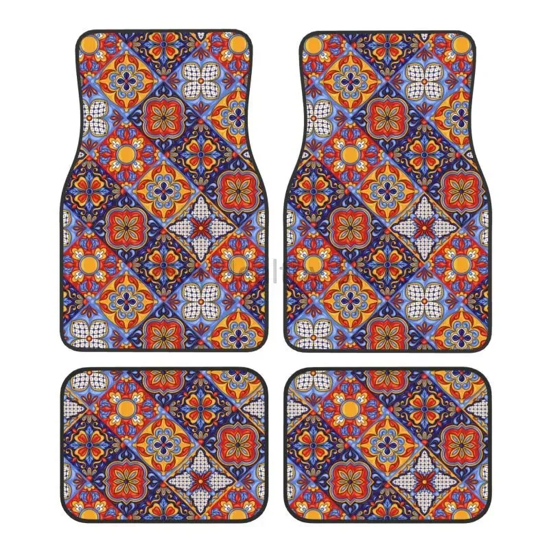 Mexican Talavera Ceramic Tile Car Floor Mats Set of 4 Car Front and Rear Foot Mats Rugs Non Slip Rubber Backing Auto Accessories