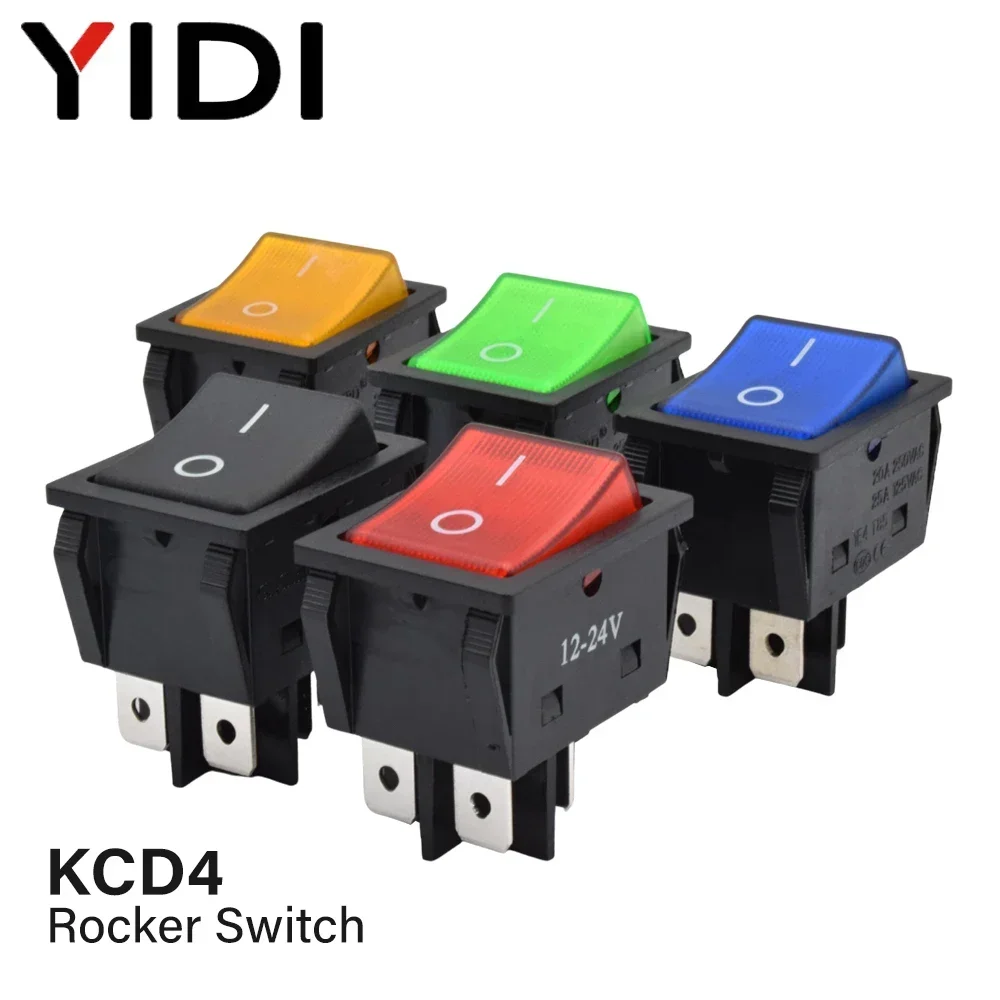 5 stücke 10 stücke 20a 30a 250vac 30x22 Hochleistungs-kcd4 beleuchteter Wipp schalter 4 Pin dpst an aus verriegelter 12V 220V rot grün blau LED