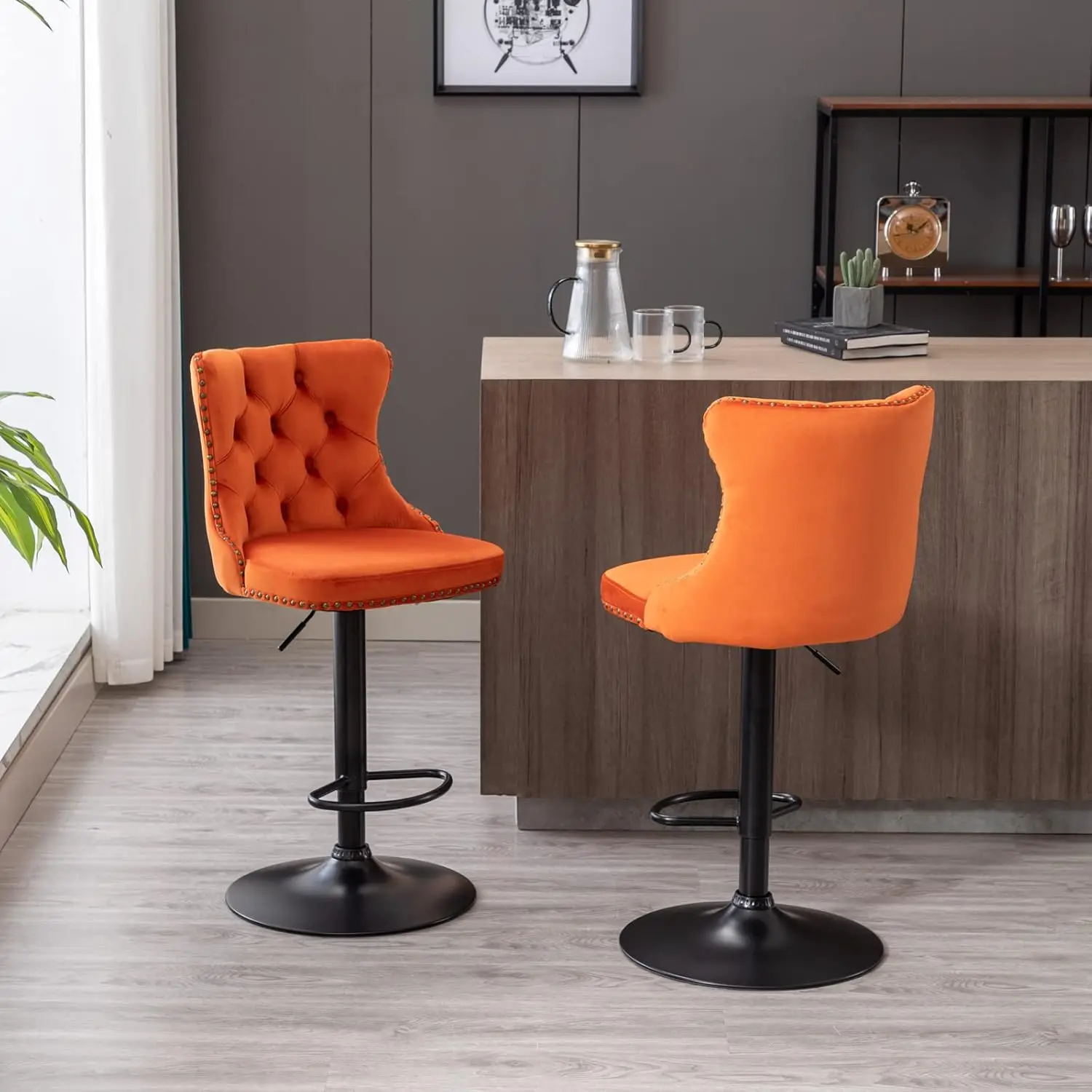 

Swivel Bar Stools Set Of 2, Velvet Height Adjustable Barstools, Arml Upholstered Modern Kitchen Island Counter Chairs With