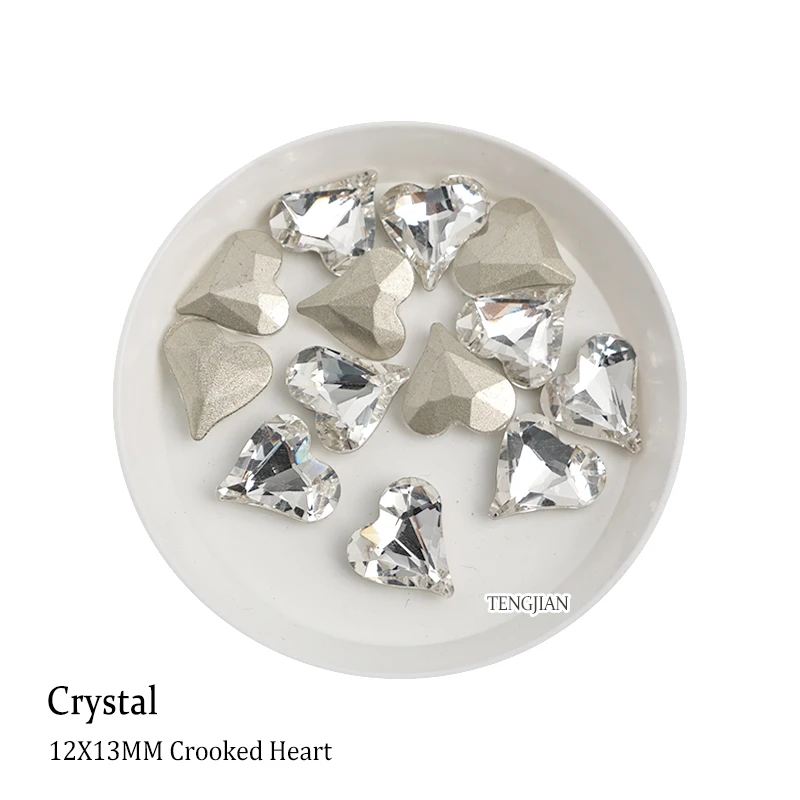 Hot 12x13MM Crooked Heart Pointed Bottom Rhinestone K9Glass Manicure Crystal Nail Art Rhinestone Stone 3D DIY Decoration Diamond