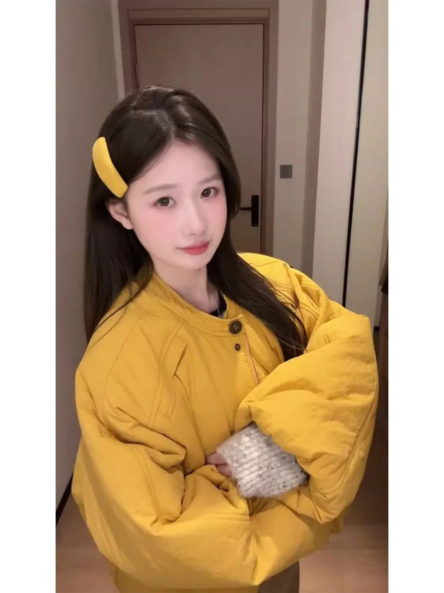 

Retro American Yellow Collar Cotton Jaet Women's Loose Warm Casual down Cotton Coat Winter Faion Commute Sle Zipper Clo...