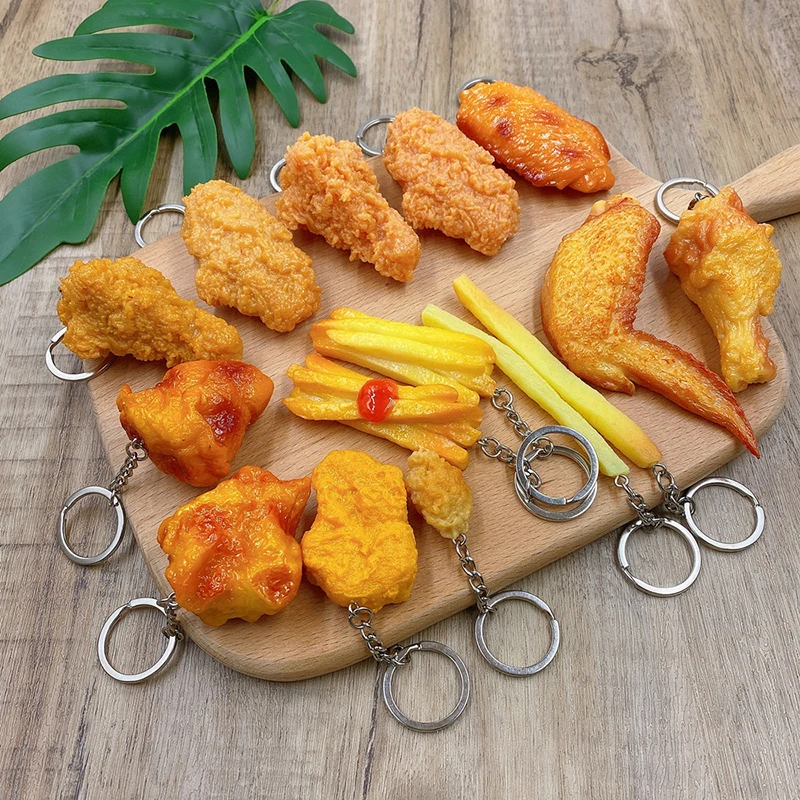 New#Funny Fried Chicken Leg Wing Keychain Creative Mini Simulation Food Pendant With Key Ring For Handbag Purse Accessories