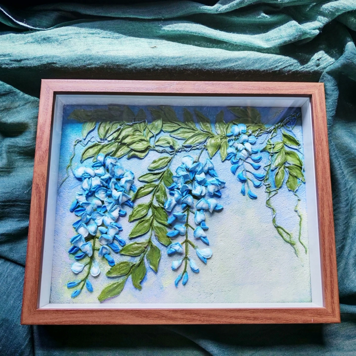 

0054 3D Relief Art Wisteria Sculpture Paste Knife Painting Handmade Decorative Painting Rustic Style Home Decor Unique Art