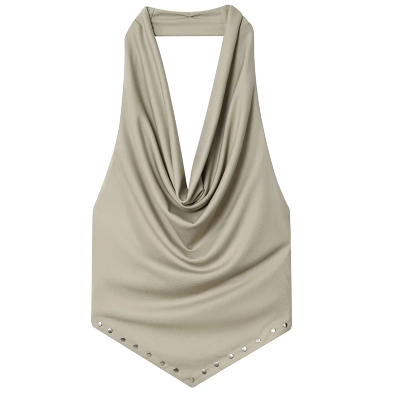 HXAO Halter Crop Top Women Tanks & Camis Sleeveless Bustier Tank Tops For Woman Ruched Studded Vacation Top Backless Sexy Tops