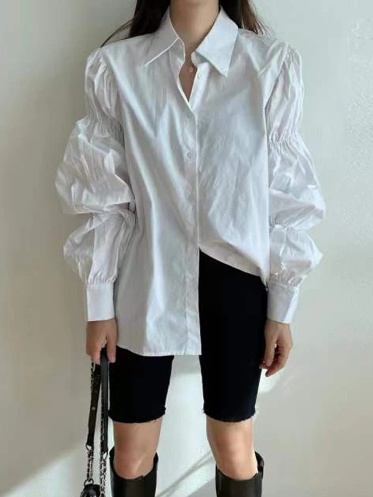 Ele Colletto bianco Lanterna Sve da donna irt Coreano Sle Design all'inizio della primavera Top lungo con strato base Sve