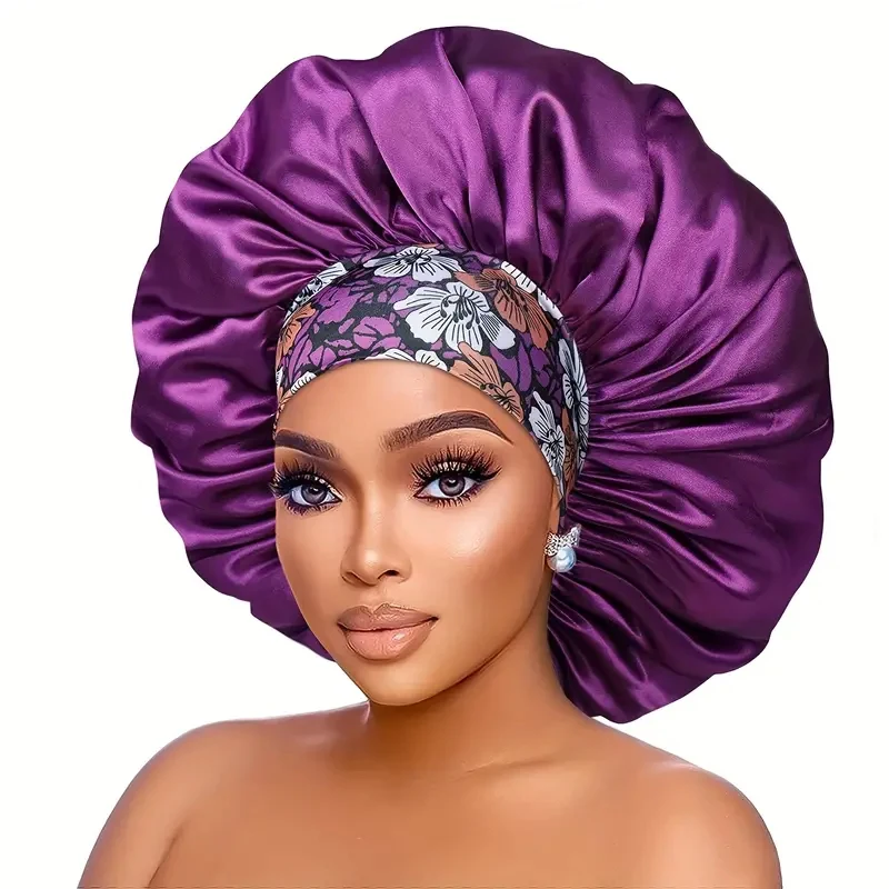 Vrouwen Extra Grote Zijdeachtige Satijnen Haarmuts Dik Haar Slaapmuts Elastische Band Beanie Afrikaanse Headwrap Bloem Tulband Chemo Caps