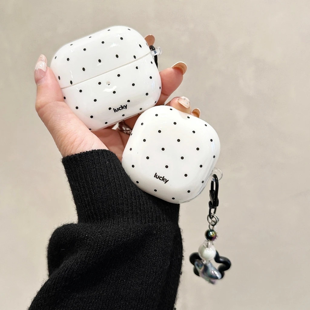 Minimalist Black White Polka Dot With Star Pendant Earphone Cover Case for Samsung Galaxy Buds 4 Pro 3 Pro 2 Pro FE Live