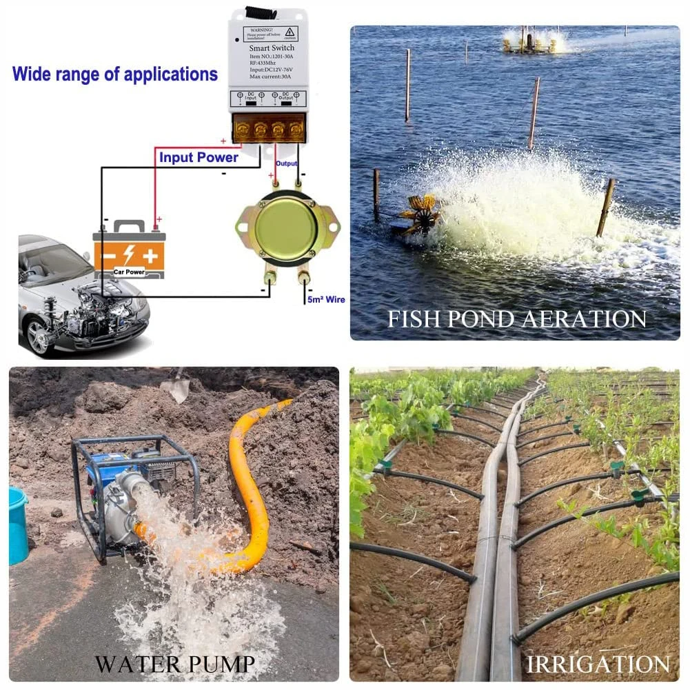 Universal DC 12V 24V 76V 30A Remote Relay 433Mhz Remote Control Wireless Switch  On Off Used for Smart home appliances/Light