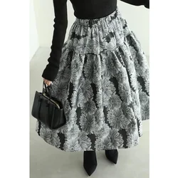 2024 Autumn Faldas Mujer De Moda Jacquard A-line Women Skirt Vintage Korean Jupe High Waist Big Swing Saia Vintage Loose Skirts