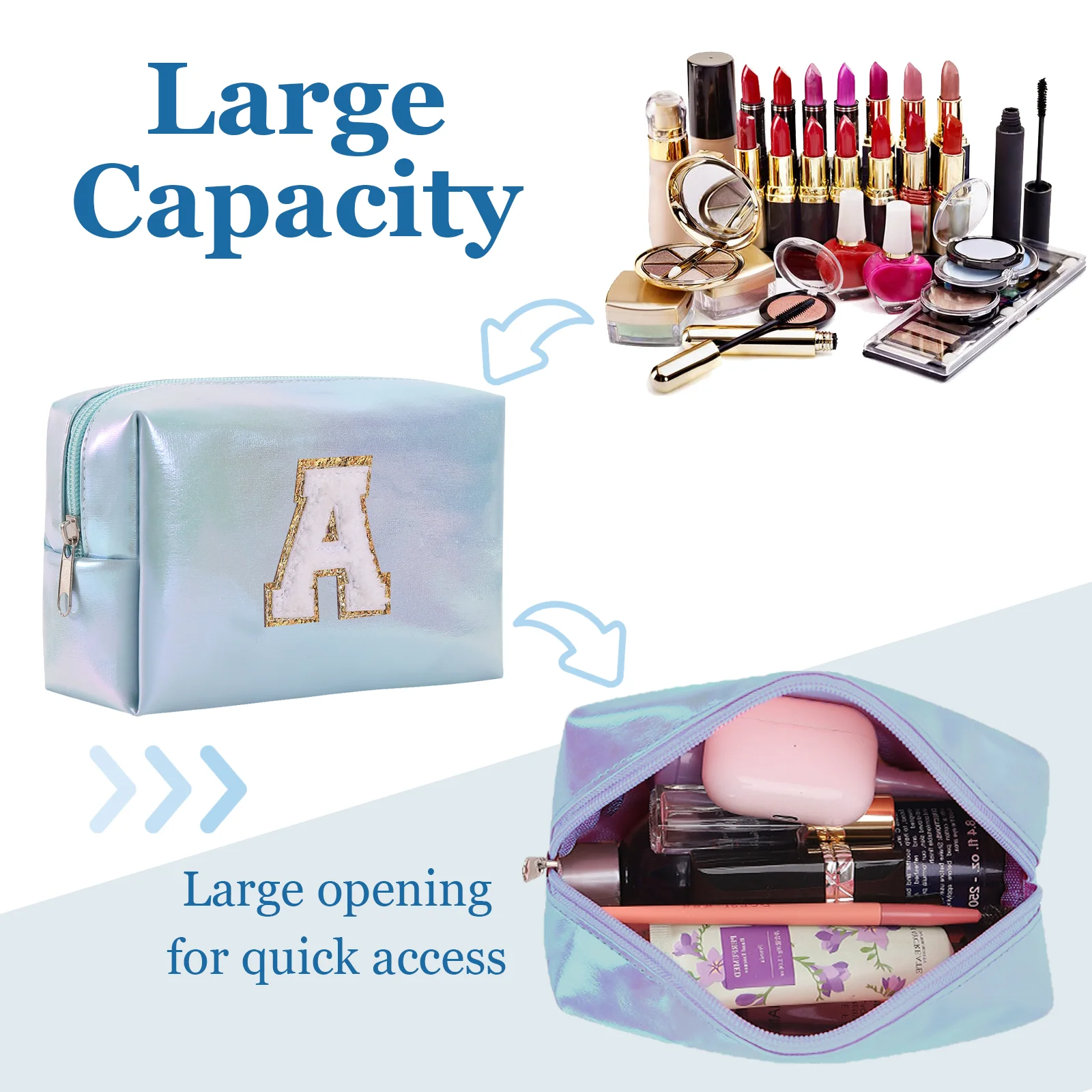 ส่วนบุคคลกระเป๋าแต่งหน้าเริ่มต้น,Letter Zipper กระเป๋าเครื่องสําอางสําหรับสตรี,Preppy กระเป๋าแต่งหน้า,กระเป๋าแต่งหน้า,กระเป๋าเดินทางแต่งหน้า