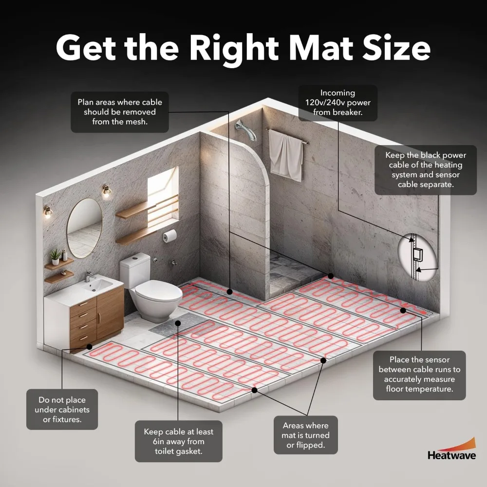 نظام تسخين مشع - 15 قدم مربع، 120 فولت، 180 وات، 1.5 أمبير، حصيرة تسخين كهربائية تحت الأرضية لراحة المنزل #6
