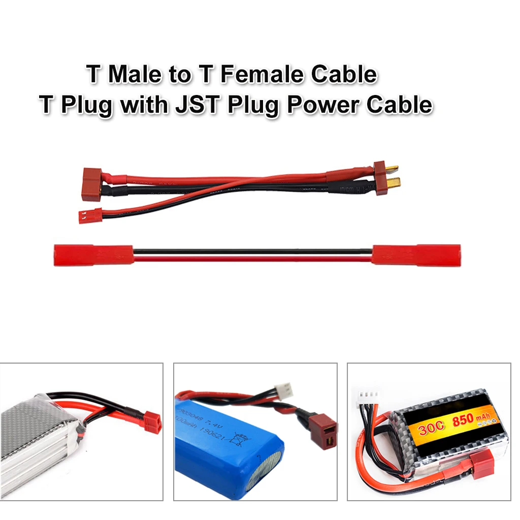 RC Car Parts Battery LED Power T Male to T Female Cable T Plug with JST Plug Power Cable for RC FPV Aircraft Boat Car