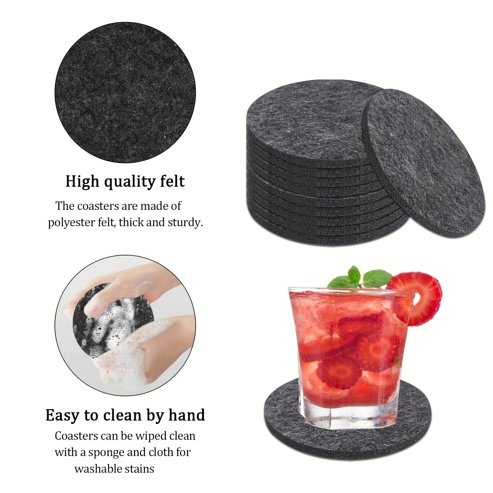 20-teiliges rundes Filzuntersetzer-Set – waschbar, rutschfest, hitzebeständig, für Glasbecher, Tischplatten und Bars, für den Heim- und Bürogebrauch