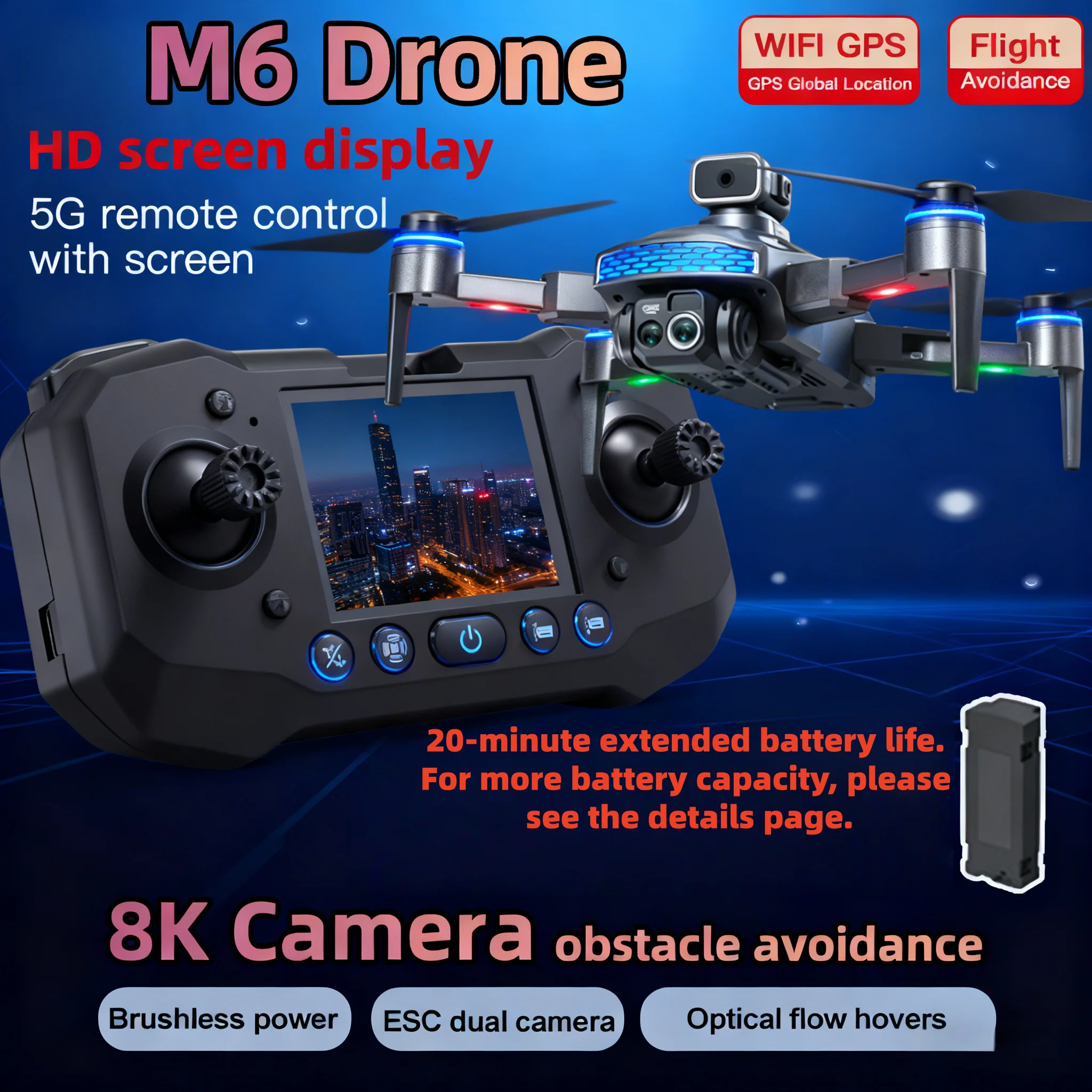 Pour Xiaomi M6 Drone 8K professionnel HD caméra Drones 5G WIFI FPV vidéo 4k UAV avec écran télécommande RC quadrirotor Dron