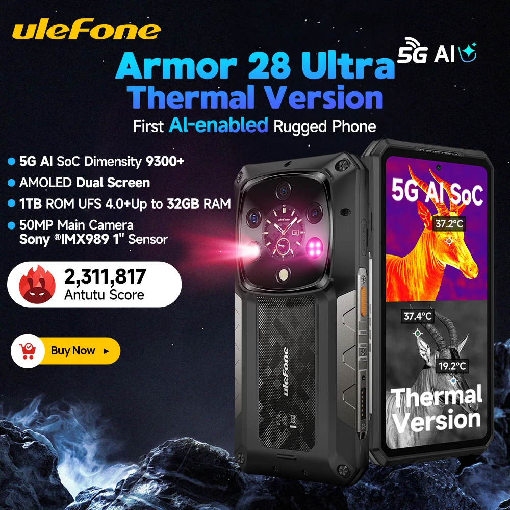 【2025 New】Ulefone Armor 28 Ultra Thermal Imaging 5G AI Rugged Smartphone Android 1TB ROM+32GB RAM AMOLED 6.67