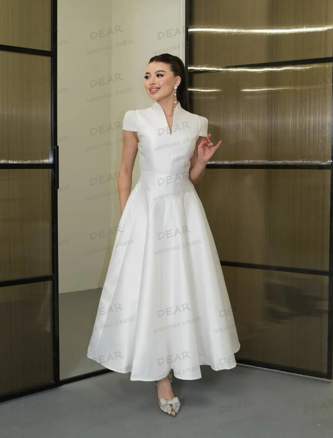 Simple Wedding Dresses Sexy Tea-Length Women's Cap Sleeve A Line Bridal Gowns Formal Satin Vestidos De Novia Customized Gala
