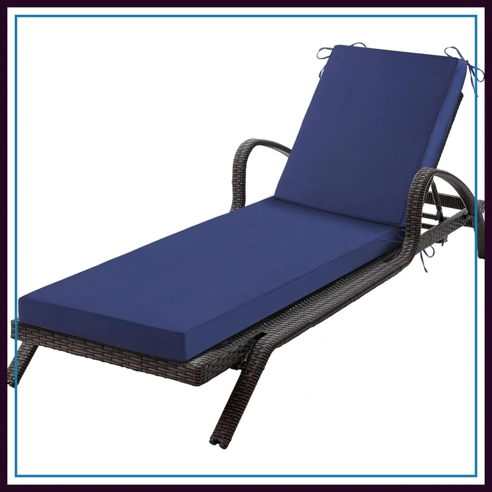 

72x21x3 Inch Outdoor Chaise Lounge Cushion, Waterproof & Fade-Resistant, with Removable Cover & Ties for Patio, Pool, Beach, Navy Blue