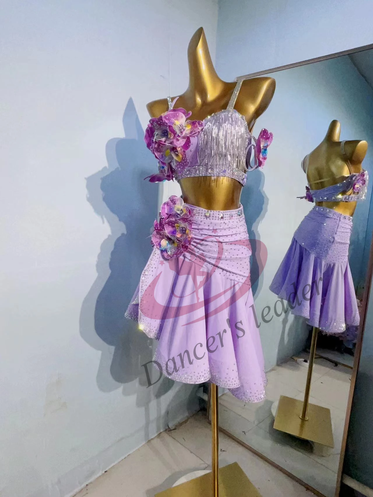 Kostium do tańca latynoamerykańskiego na scenę, ekskluzywny, szyty na miarę, Cha Cha Tango Standard, profesjonalna sukienka, kwiecista spódnica.