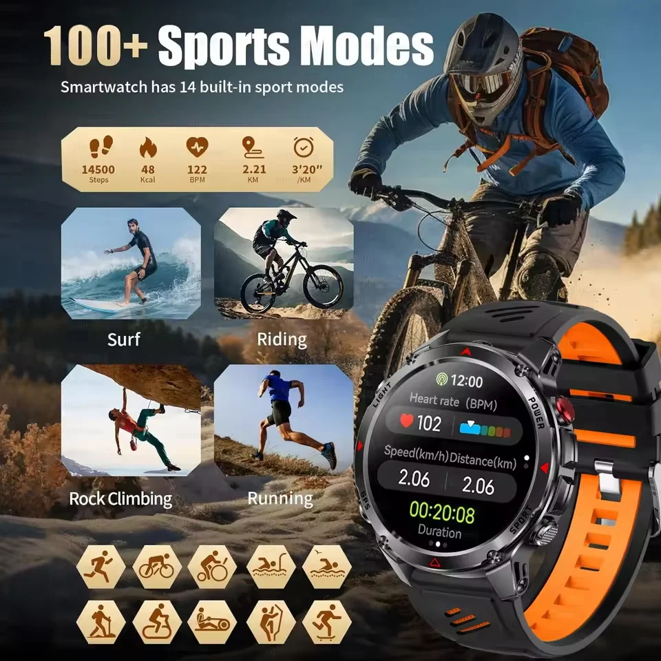 T-Rex 3 GPS Smart Watch 10ATM IP69K Waterproof Clock Compass Altimeter HD Call Military Sports Smart watch Fitness Men Bracelet - Image 4