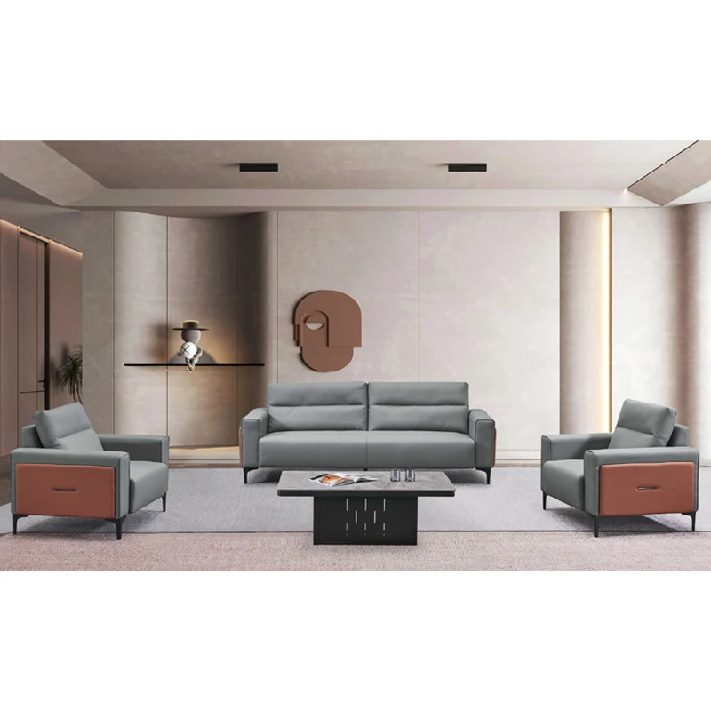 Light Gray Luxury Texture Office Sofa Multi-Functional Modular Segmented Leather Furniture Modern Design Apartment Home Office