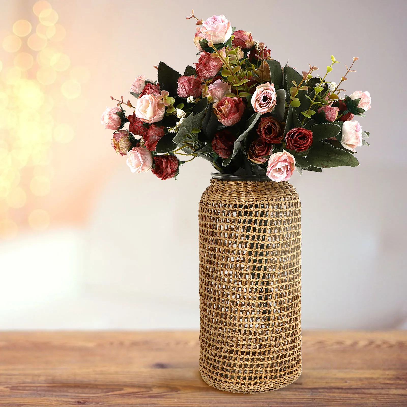 

Extra Large Grass Woven 1 Pc Large Mouth Glass Flower Vase Home Decor Safe Material Unique Style Dried Flower Container