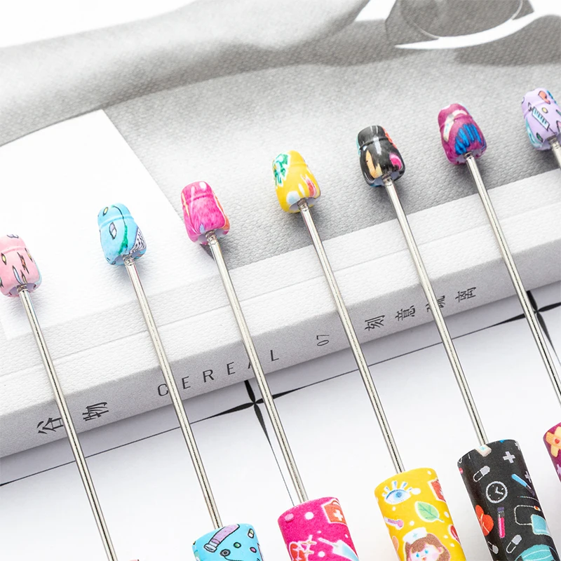 قلم حبر جاف مطرز بالخرز من البلاستيك ، أقلام غزل مطرزة بالخرز ، يوم الممرضات ، تصنعه بنفسك ، بيع بالجملة ، 12 أو