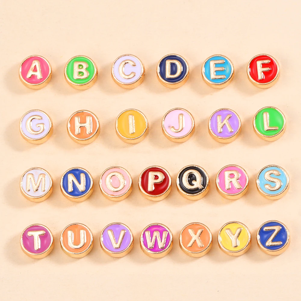 26Pcs/Set Colorful Enamel Letter Round Beads A-Z Alphabet Alloy Loose Spacer Bead For Jewelry Making Diy Bracelet Accessories