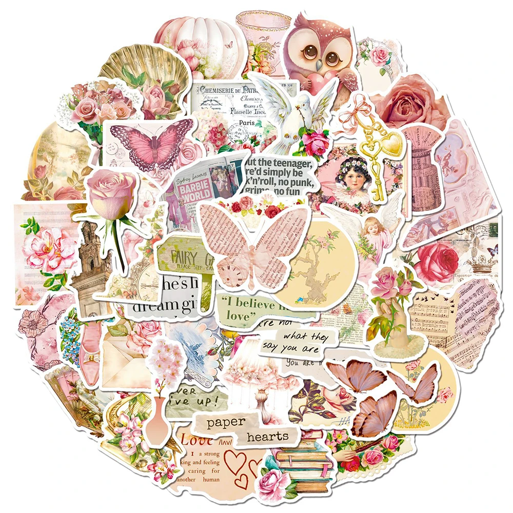 

10/30/50pcs Vintage Pink Boho Art Cartoon Graffiti Stickers Aesthetic Decals Decoration DIY Luggage Phone Laptop Kid Sticker Toy