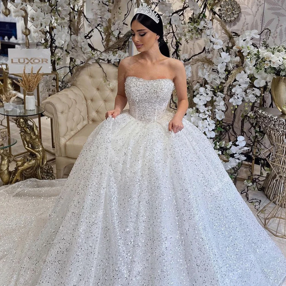 2024 Summer A-Line Sleeveless Women Wedding Dresses Pretty Shiny Sequins Bridal Gowns Mopping Length Princess Vestidos De Novias