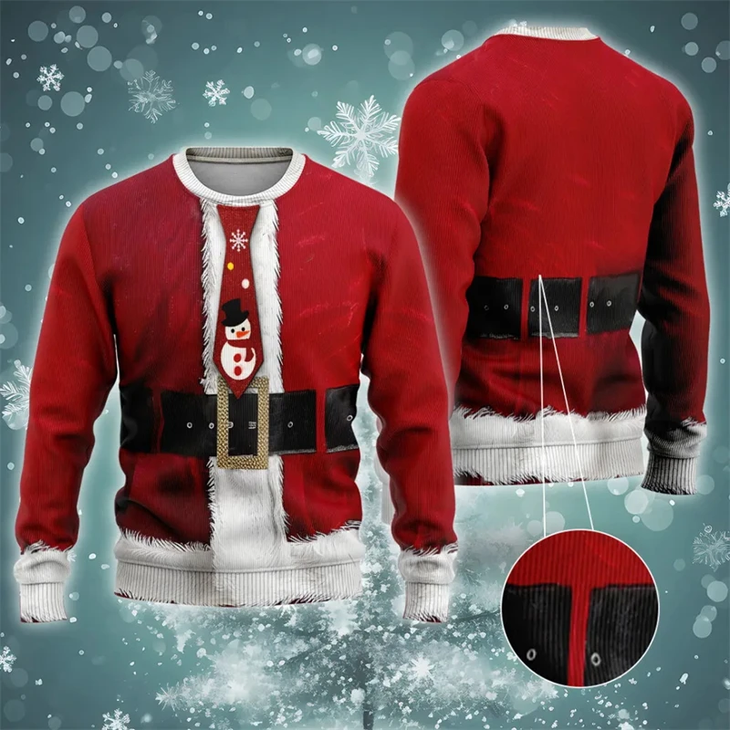 

Костюм с галстуком и 3D принтом Санта-Клауса, толстовка для косплея для мужчин, пуловер с забавным рождественским узором, повседневные свободные толстовки, топы унисекс