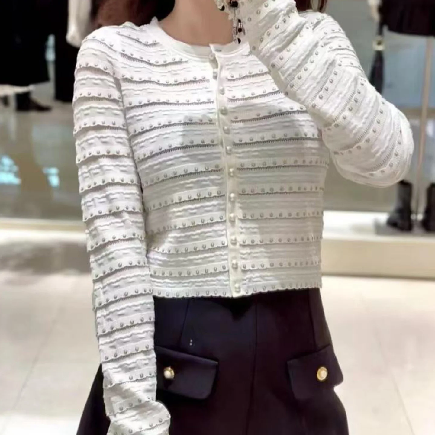 Primavera 2025 nueva mujer redonda Ne Long Sve tejido ort Jaet versátil Ele Quali hecho en chino Faion prendas de vestir exteriores