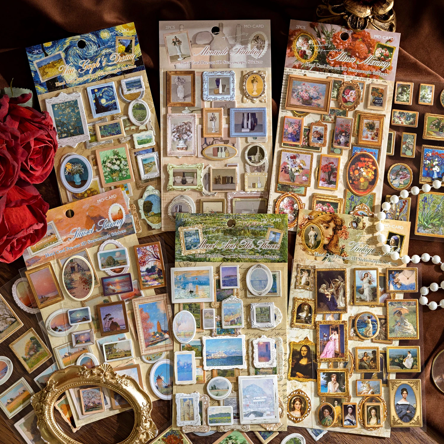 Pintura a óleo do vintage museu adesivo decoração diário álbum estético papelaria scrapbook adesivos material estudante material escolar
