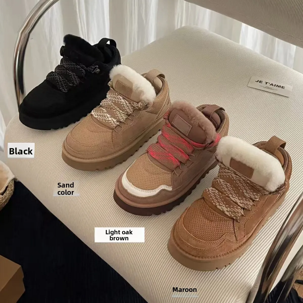 

Warmth eepskin Snow Boots Women's Slip-On Lazy oes Inteated Leather Fur ort Casual Booties round Toe Thi Heel