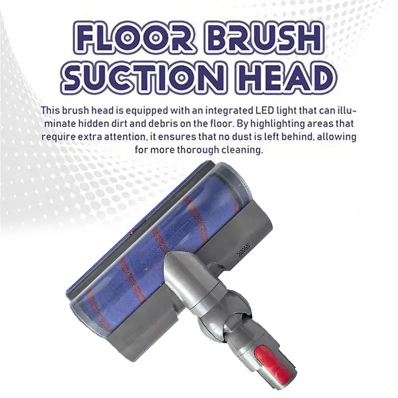 A67M-Electric Soft Roller Brush Head With Switch Button For Dyson V7 V8 V10 V11 V15 Vacuum Attachment With Green LED Lights