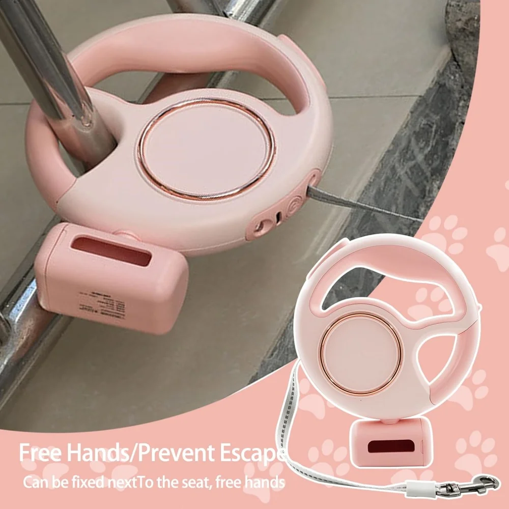 3m retractable leash with LED light dog leash, poop bag box for dog walking, outdoor cat and dog leash, for all ages dog walks