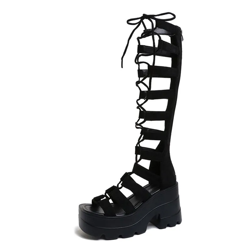 

2026 Luxury The Summer High-top Sandals with Thick-soled Perforated Straps and Fashionable Open-toe Long Cool Boots for Women