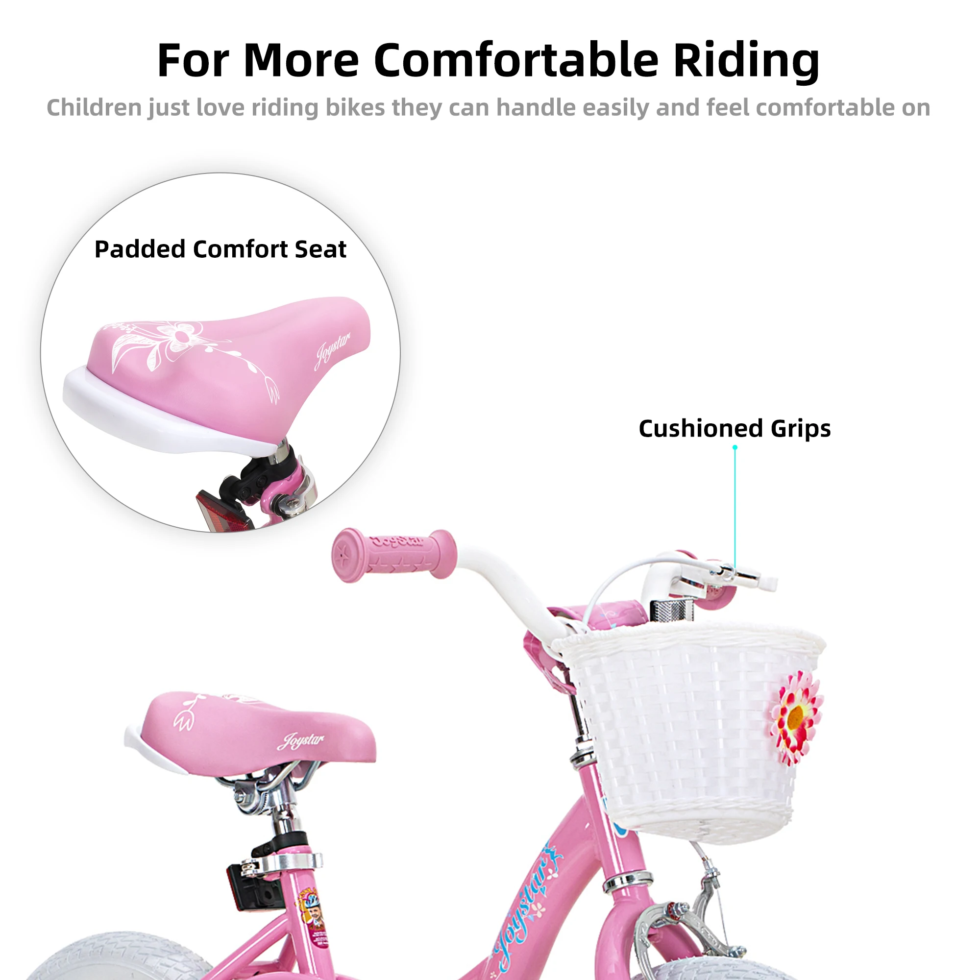 JOYSTAR Girls Bike for Toddlers and Kids Ages 2-8 Years, 12 14 16 18 Inch Kids Bike with Training Wheels, Handbrake and Basket