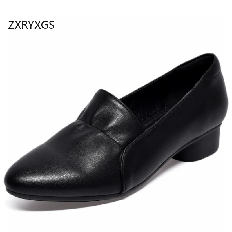 XRYXGS 2026 New Fashion Genuine Leather Shoes Mid Heels Comfortable Elegant Women Office Banquet Shoes Heel High 5 / 3 Cm