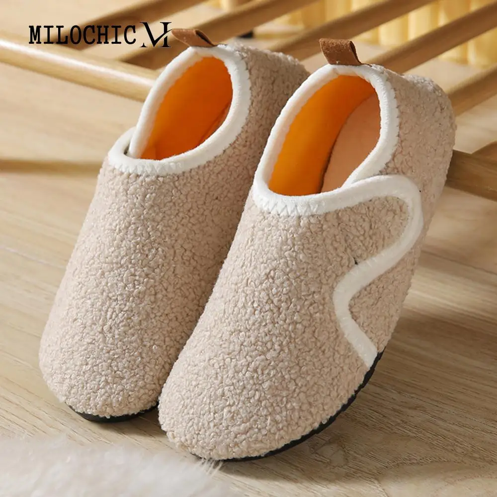 Unisex Furry Slippers Soft Plush Closed Toe Slippers Easy Fasten Plush Slip-on House Shoes Adjustable for Winter Indoor Outdoor