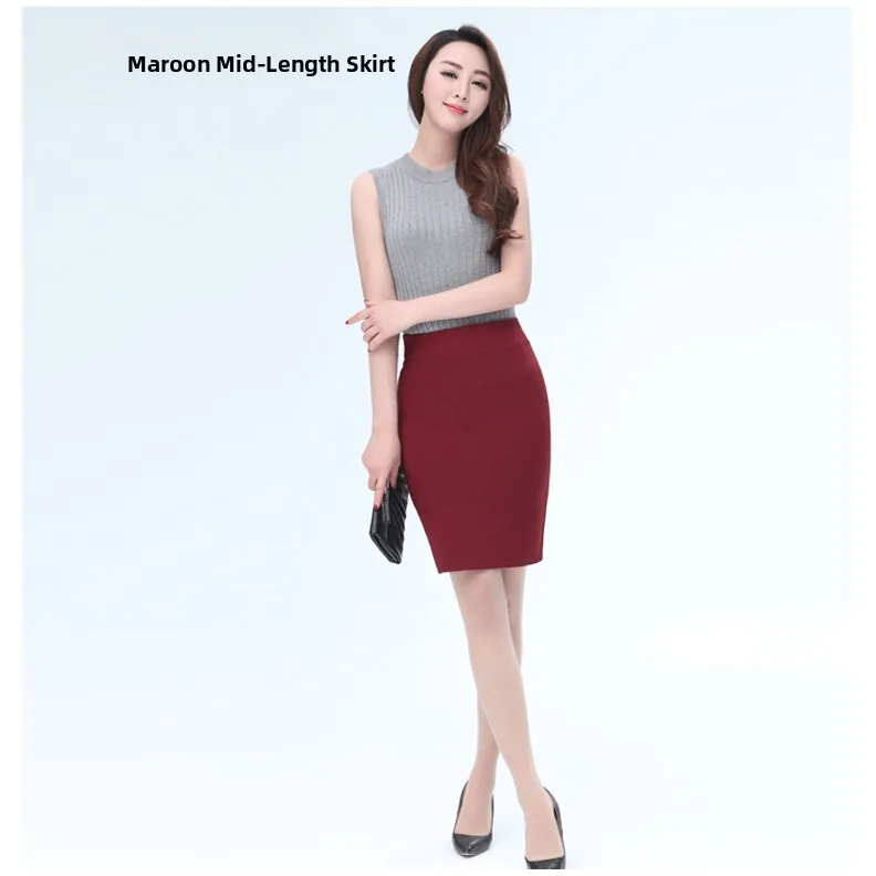 กระโปรงทำงานทรงตรง ผ้าสแปนเด็กซ์ สำหรับสาวอวบ ไซส์ใหญ่  รองรับน้ำหนักได้ถึง 200 ปอนด์