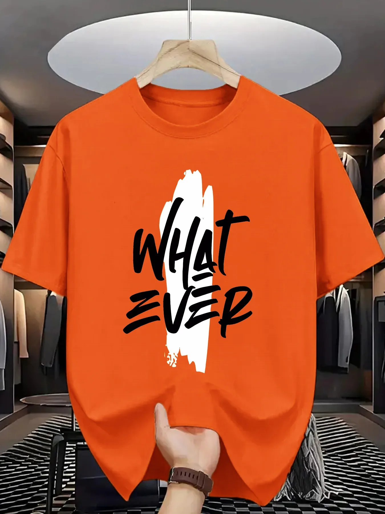 

Мужская летняя модная повседневная спортивная свободная мягкая мужская футболка с круглым вырезом и короткими рукавами с принтом What Ever, топ