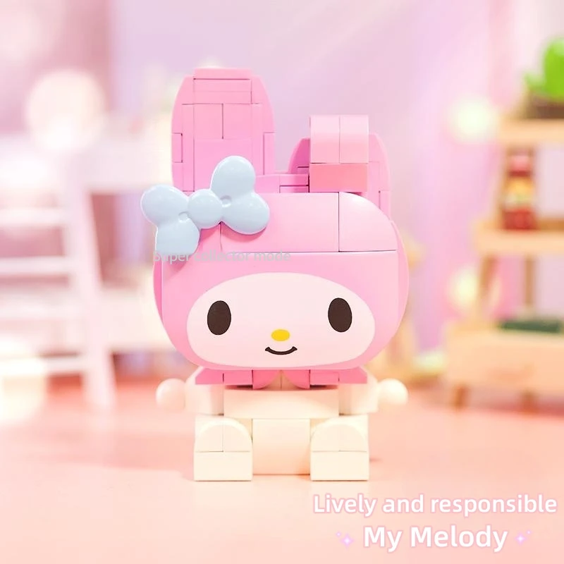 Keepley Sanrio Kuromi blok bangunan My Melody Model perakitan Cinnamoroll mainan dekorasi anak hadiah ulang tahun