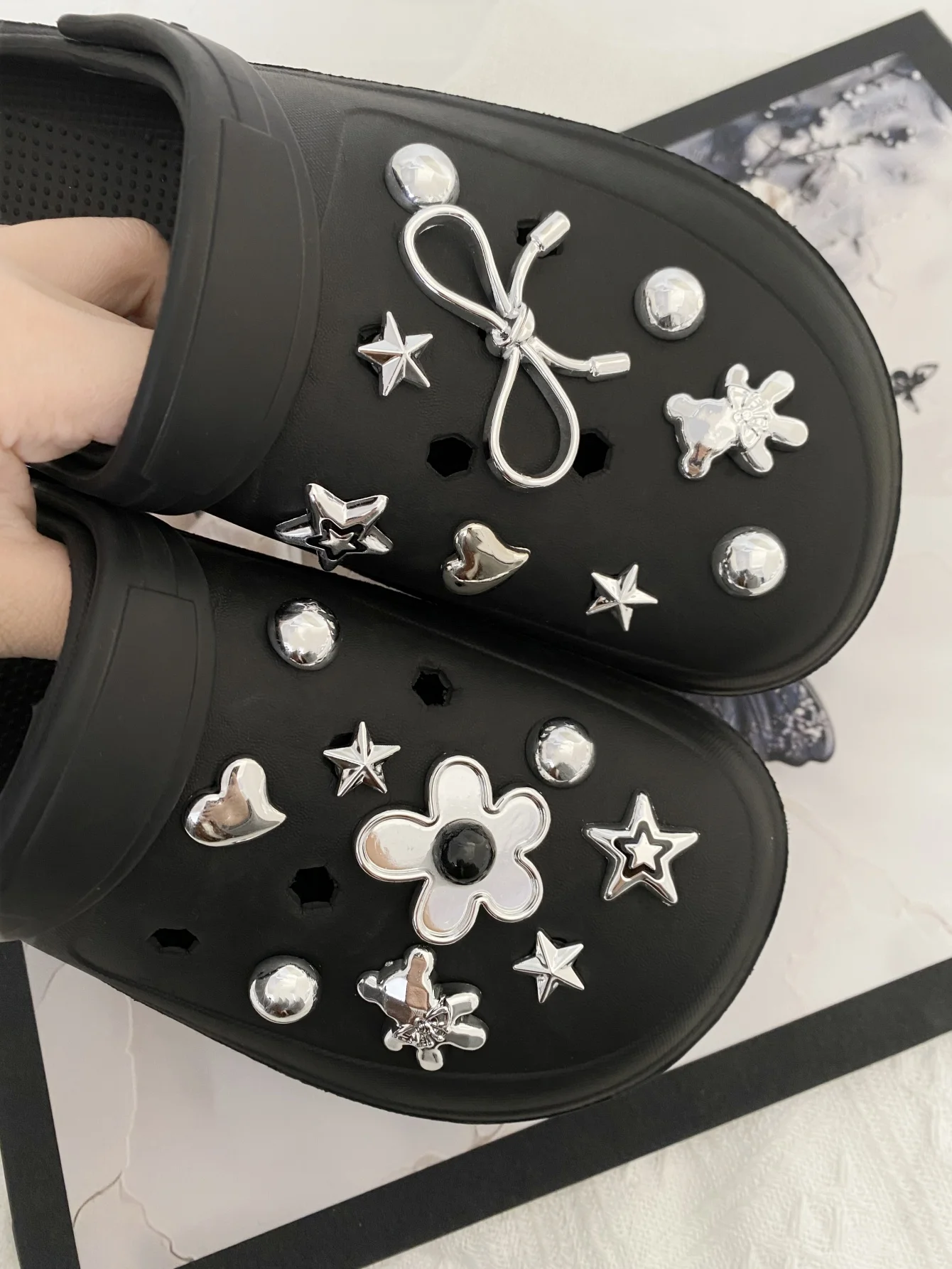 

18-серебряный цветок Bear Stars DIY съемные аксессуары для обуви, универсальные зажимы для обуви для женских сандалий, тапочек, пляжных сумок, за