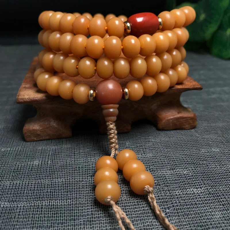 Live Streaming Supply Weathered Bodhi Root108Yellow Chicken Grease Chain Bracelet Sweater Chain Buddha Beads Rosary Redstone Pot